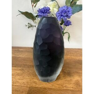 Vintage Amethyst Purple Frosted Faceted Art Glass Vase Scandinavian Modern Style